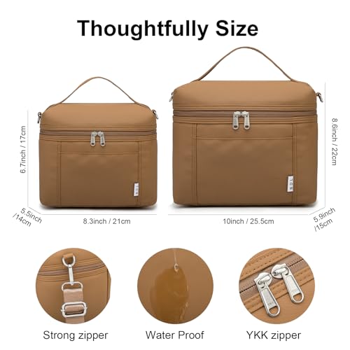 NOL Insulated Lunch Bags for Women Cooler Bag Lightweight Nylon Waterproof Lunch Box for Work Brown Small 4L