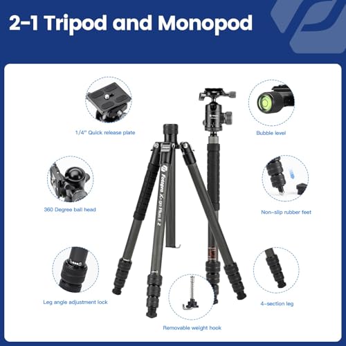 73" 185cm Carbon Fiber Travel Tripod for Camera