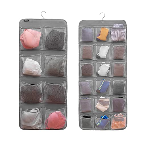 Dual Sided Hanging Closet Organizer for Socks Underwear Bra Kids Storage Organizer for Baby Clothes Toddler Shoes with 26 Pockets