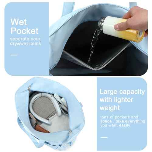 Waterproof Beach Tote Pool Bags for Women Ladies Extra Large Tote Bag Carryall Bag With Wet Compartment Fit 40oz Tumbler Holder Gym Travel Bag for Cruise