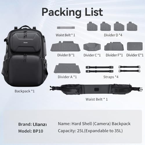 ULANZI BP10 Hardshell Camera Backpack 35L for DSLR Professional Photography Video Accessories Travel Tripod Strorage Large Splash