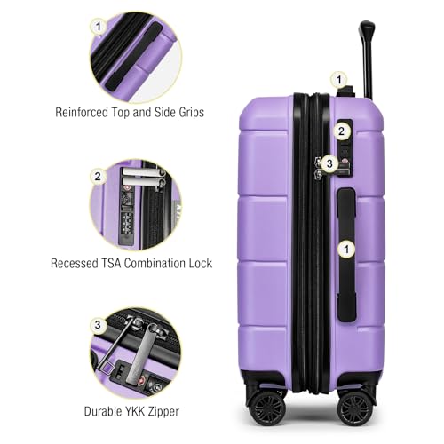 Carry On Luggage 22x14x9 Airline Approved with TSA Lock Hardshell Expandable 20 Inch Suitcase Carry On Suitcase with Wheels Small Travel Rolling Luggage with Cup Holder for Women Lt Purple