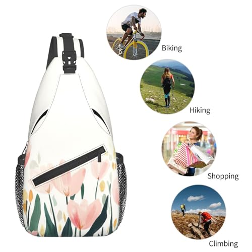 Sling Bag Tulip Flower Watercolor Hiking Daypack Crossbody Shoulder Backpack Travel Chest Pack for Men Women