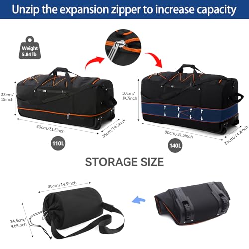 110L Expandable to 140L 32” Foldable Oxford Soft