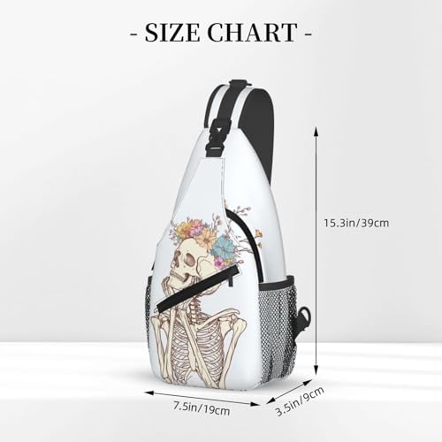 Sling Bag Skeleton Flower Skull Hiking Daypack Crossbody Shoulder Backpack Travel Chest Pack for Men Women