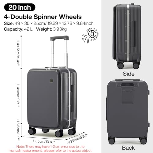 Carry On Luggage with Cup Phone Holder and Charger Hard Shell Suitcases with Spinner Wheels
