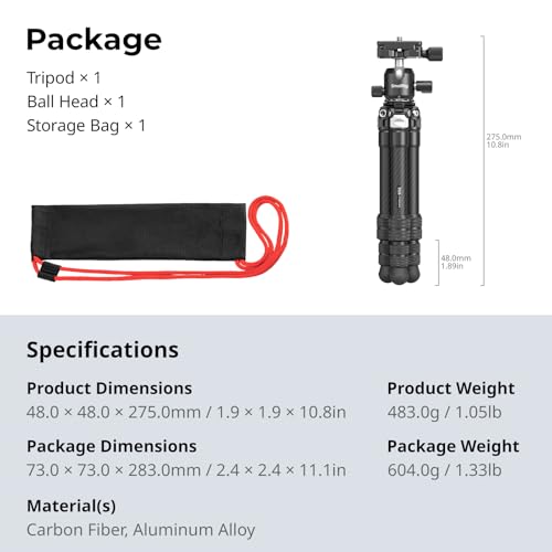 Carbon Fiber Mini Desktop Tripod with 360° Ball Head