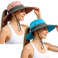 2 Pack Ponytail Sun Bucket Hats for Women UV Protection Foldable Mesh Wide Brim Hiking Beach Fishing Summer Safari (2 Count)