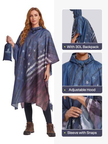 Adult Rain Poncho Waterproof Hooded Raincoat Lightweight Packable