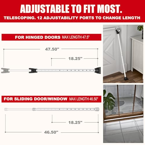 3-in-1 Door Security Bar, Security Door Stoppers & Door Barricade – Heavy Duty Adjustable Iron Security Lock Bar for Home Defense, Apartment & Travel Safety (2 Pack - White) (2 Count)