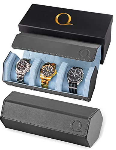 Leather Watch Roll Travel Case for 3 Watches