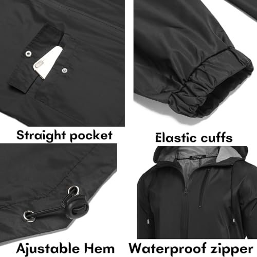 Men's Long Raincoat With Hood Waterproof Jackets Light Packable Rain Jacket