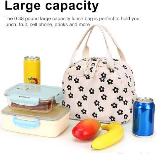 Lunch Bag for Women Men Cute Corduroy Lunch Tote Bags Reusable Insulated Lunch Box Large Capacity Reusable Insulated Cooler for Work Picnic or Travel