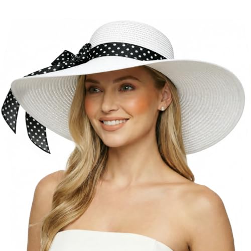 Wide Brim Sun Hat for Women Floppy Straw Hat Summer Beach Hats Fashionable Trendy Hats Sun Protection UPF 50+