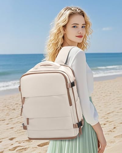 Travel Backpack Carry On for Women Man Gym Backpacks with Laptop Compartment Mochila de Viaje Teacher Personal Item Backpack Rucksack Airplane Accessories Must Haves Beige Brown