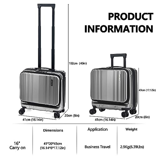 16" Carry on Luggage with 2 Laptop Compartments Airline Approved
