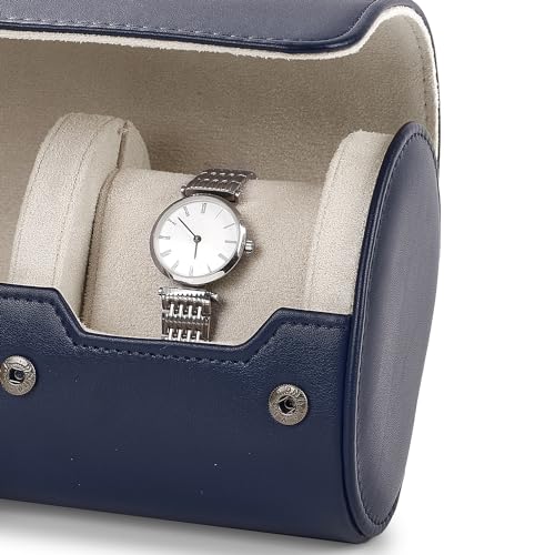 2 Slot Leather Watch Organizer Box Dark Blue