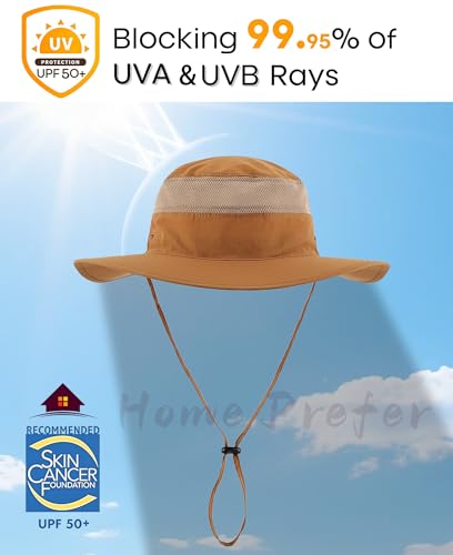 Men's Sun Hat UPF 50+ Wide Brim Bucket Hat Windproof Fishing Hat Brown