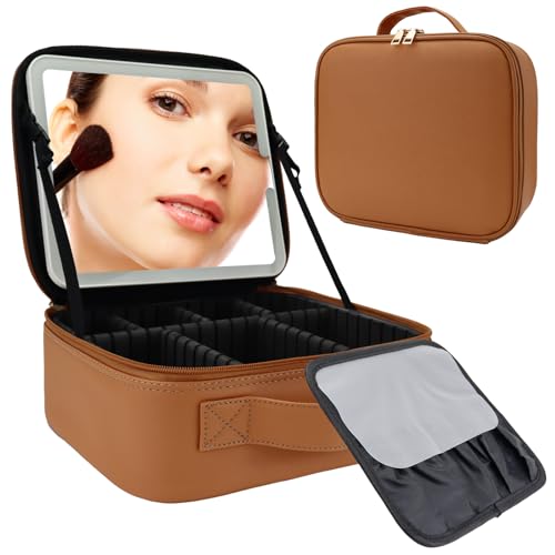Travel Makeup Bag with LED Mirror Travel Makeup Organizer with 3 Lighted Settings