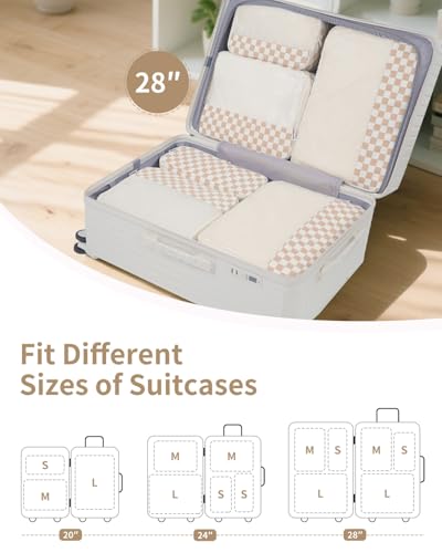 7 Set Checkered Packing Cubes for Travel Carry on Suitcase Luggage Organizer Bags for Kids Women Men
