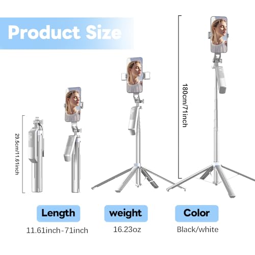 71" Selfie Stick Phone Tripod with Wireless Remote & 2 LED Fill Lights