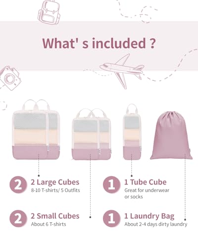 6 Set Compression Packing Cubes for Travel Women Men