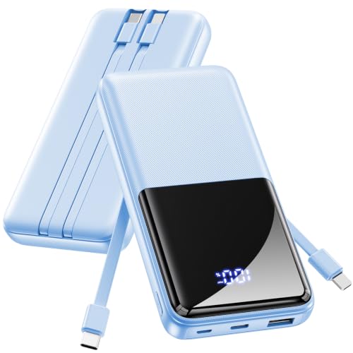 Portable Charger 15000mAh Slim Power Bank with Built in Cables