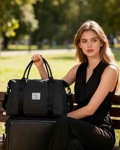 Large Gym Bag for Women Carry on Duffel 18 x 14 x 8 inches Spirit Airlines Travel Essentials Bag Weekender Space Saver Clothes Vacuum Storage Bags with hand pump