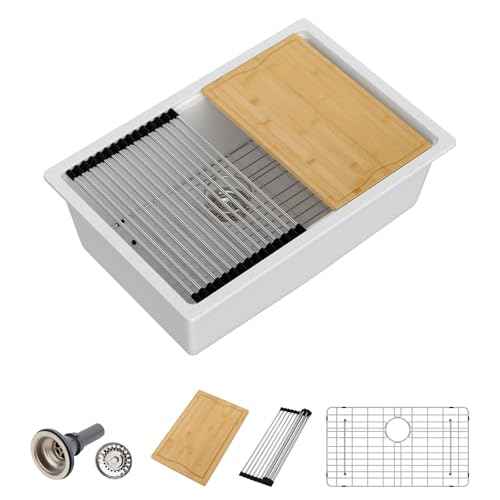 28 Inch White Undermount Kitchen Sink Workstation Single Bowl Modern Kitchen Sink Granite Composite
