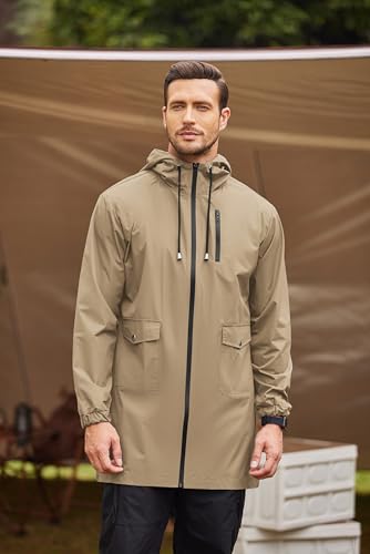 Long Rain Jackets Lightweight Hooded Packable Raincoat Waterproof Outdoor Hiking Windbreaker Jacket for Men