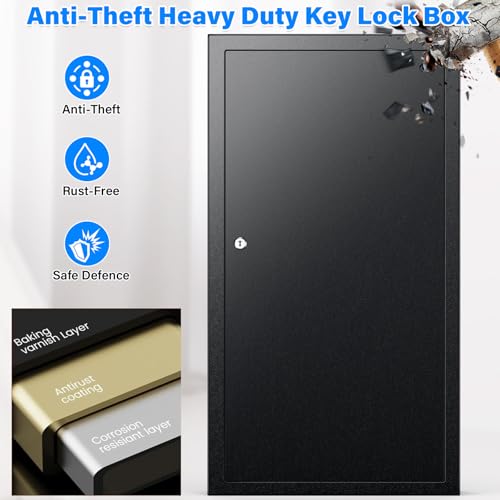 250 Keys Key Lock Box Wall Mount with Additional 24 Side Hooks and Key Tags