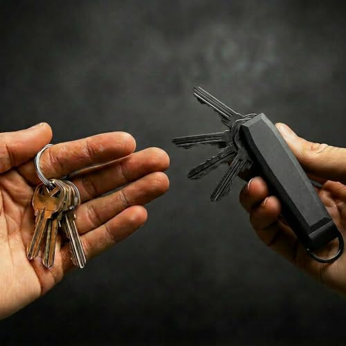 Compact Aluminum Black Key Organizer Holder with Pocket Clip