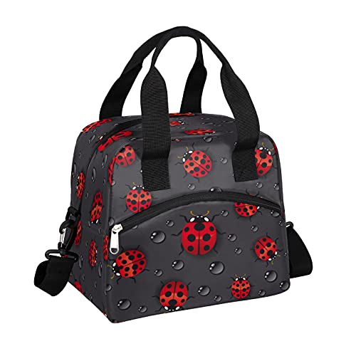 Funny Animal Ladybug Insulated Lunch Bag with Detachable Shoulder Strap Tote Bag for Women Men Adult Reusable Containers Organizer Thermal Cooler Bag for School Work Travel Lunch Box (B:Funny Ladybug)