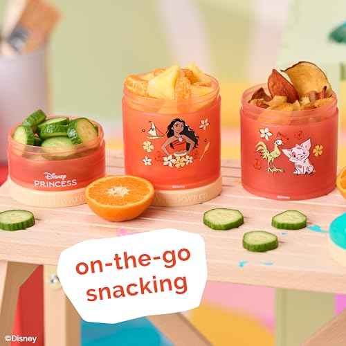 Moana) DiSNEY PRINCESS Whiskware Stackable Snack Pack - 3 Jar + Handle - Blue/Orange/Pink