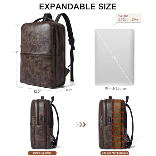 Vegan Leather Laptop Backpack for Women and Men Fits 16 Inch Laptop
