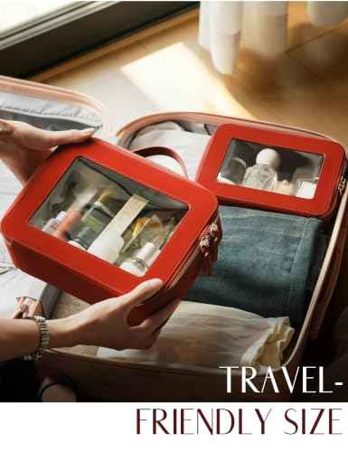 Clear Large Makeup Bag Mahjong Tile Bag with Zipper and Handle Red
