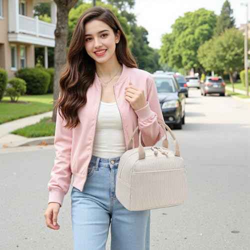 Lunch Bag for Women Men Cute Corduroy Lunch Tote Bags Reusable Insulated Lunch Box Large Capacity Reusable Insulated Cooler for Work Picnic or Travel