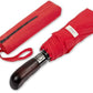 Folding Umbrella Real Wood Handle Auto Open Close Vibrant Red