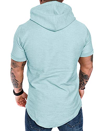 Mens Fashion Hoodies Sport Pullover Solid Color Shirt Workout Lightweight Tops Sky Blue X