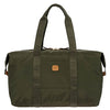 Bric’s X-Bag/X-Travel 2.0 Overnight Weekender Duffel, Water-Resistant Folding Carry-On with Leather Trim, Removable Shoulder Strap and Pass-Through Sleeve - Mini Bag Included – 18 Inch, Olive