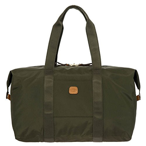Bric’s X-Bag/X-Travel 2.0 Overnight Weekender Duffel, Water-Resistant Folding Carry-On with Leather Trim, Removable Shoulder Strap and Pass-Through Sleeve - Mini Bag Included – 18 Inch, Olive
