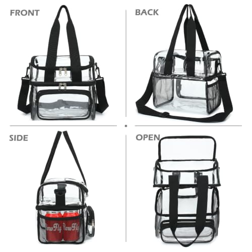 Clear Bag Double Decker Lunch Bag for Stadium Events Adult Large Transparent Tote for Men (Clear#Black)