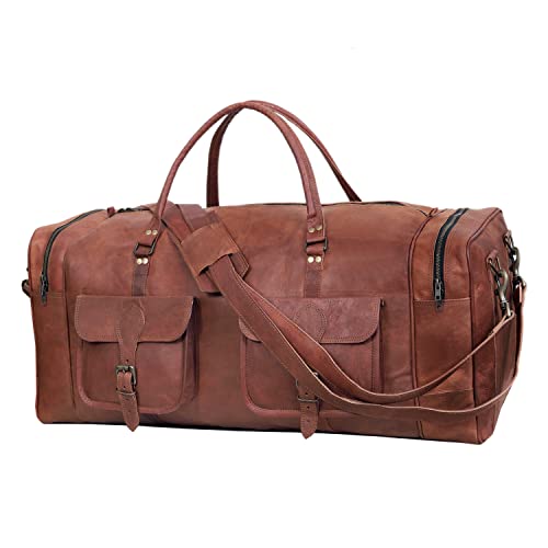 Leather Duffle Bag for Men Luggage Handmade Travel Bag Carry On Luggage Weekender Bags Overnight Gym Sports Cabin Holdall Bag For Airplanes Men And Women
