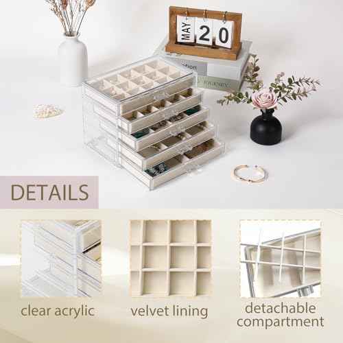 Acrylic Jewelry Organizer Box with 5 Drawers