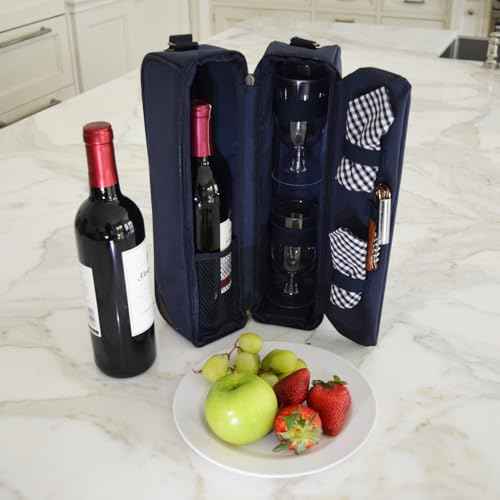 Insulated Wine Tote with 2 Wine Glasses