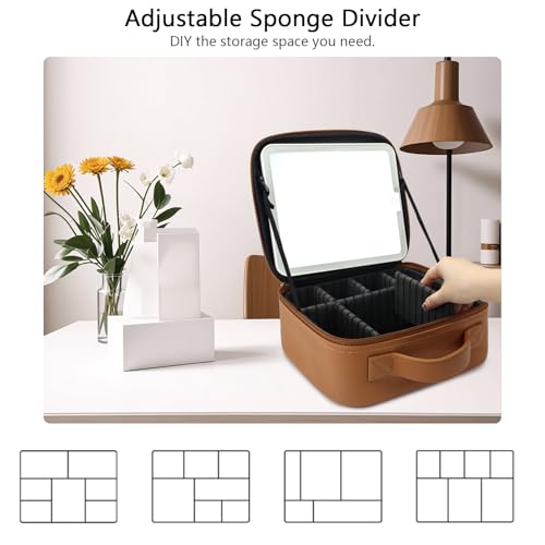 Travel Makeup Bag with LED Mirror Travel Makeup Organizer with 3 Lighted Settings