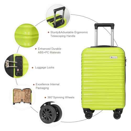 Luggage Set 3 Piece Luggage Set ABS hardshell Spinner Wheels Luggage Carry on Suitcase with Weekender bag & Toiletry bag（Lime） (3 Count)