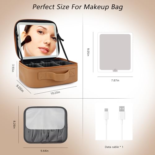 Travel Makeup Bag with LED Mirror Travel Makeup Organizer with 3 Lighted Settings