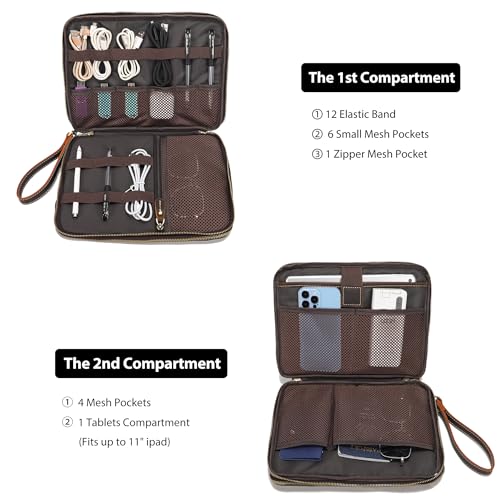 Full Grain Leather Travel Cable Accessories Bag