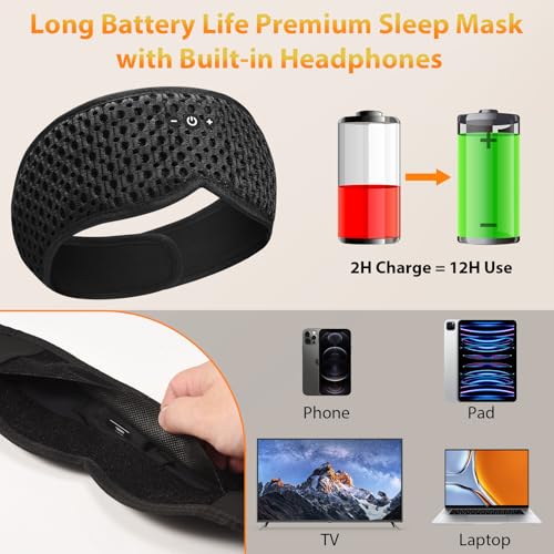 Bluetooth Sleep Mask HF016 Sleep Headphones with Detachable & Washable 3D Contoured Eye Mask